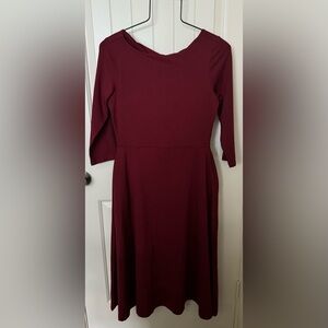 ¾ Sleeve Midi Dress Organic Cotton Burgandy